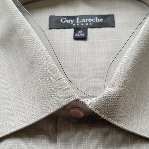 GUY LAROCHE men’s long sleeve button down shirt size US 17, Tan - Picture 3 of 7